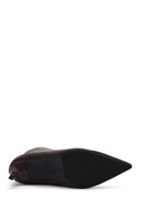 Woman Brown Zip Closure Thin-Heeled Leather Boots | Derimod