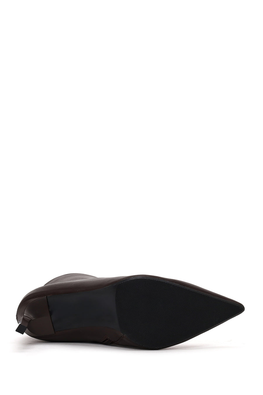 Woman Brown Zip Closure Thin-Heeled Leather Boots