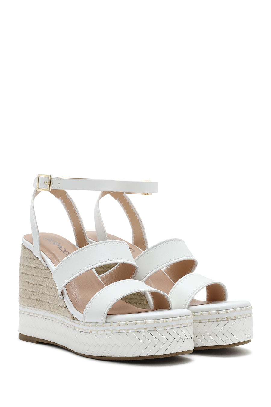 Women's White Ankle Buckle Wedge Heel Espadrille Sandals