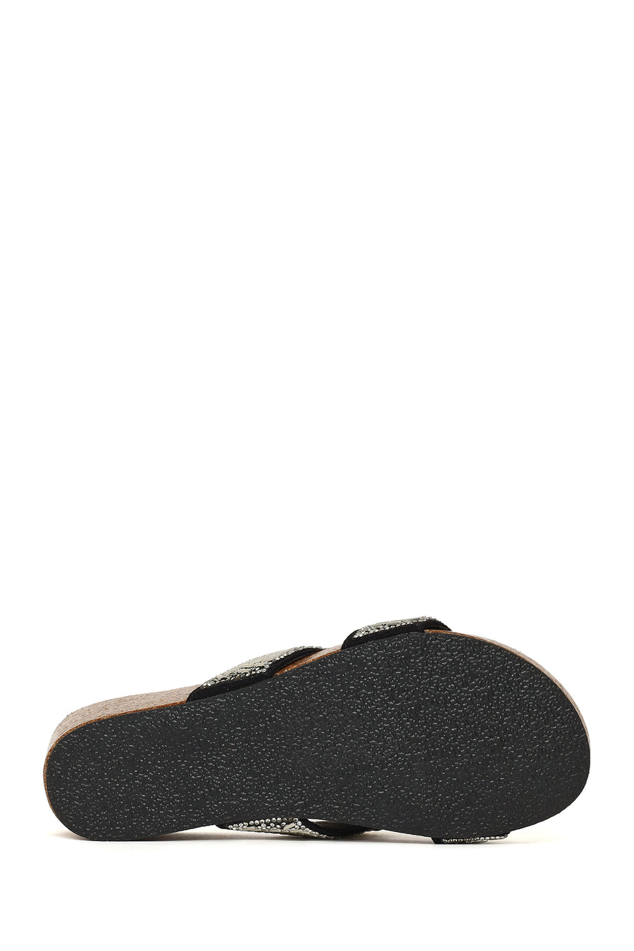 Woman Black Rhinestone Wedge-Heel Slippers