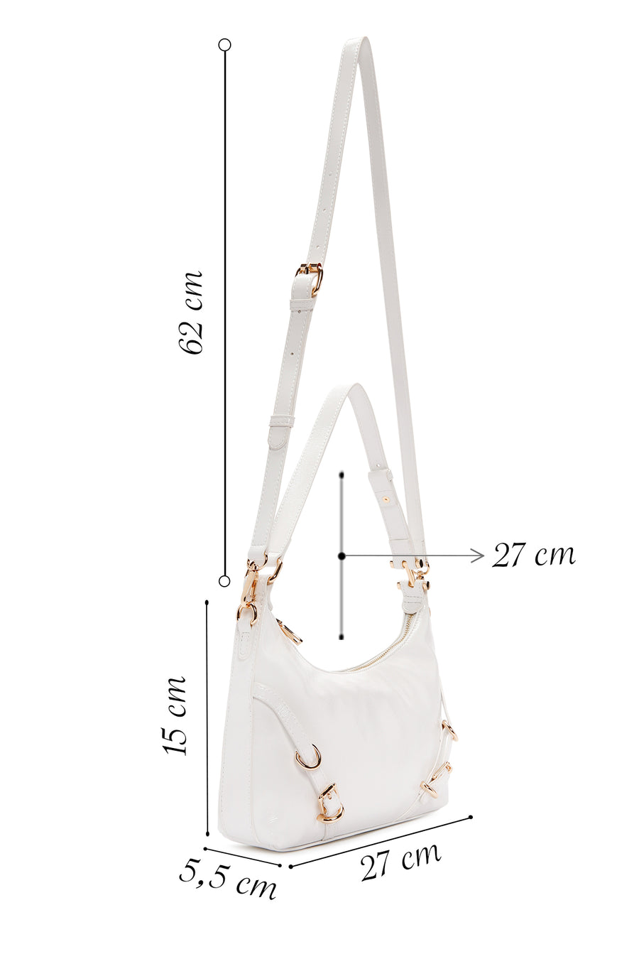 Women's White Long Strap Patent Leather Shoulder Bag