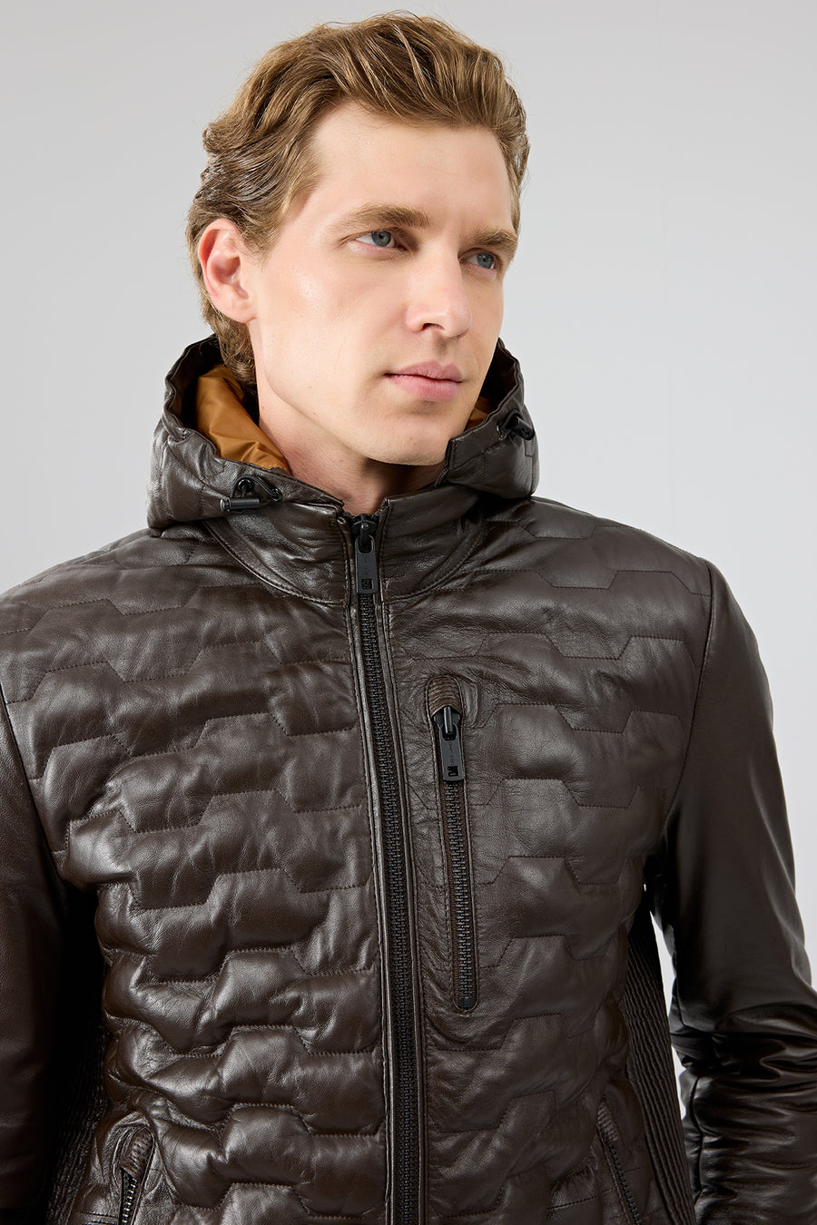 Silva Men's Brown Hooded Leather Jacket