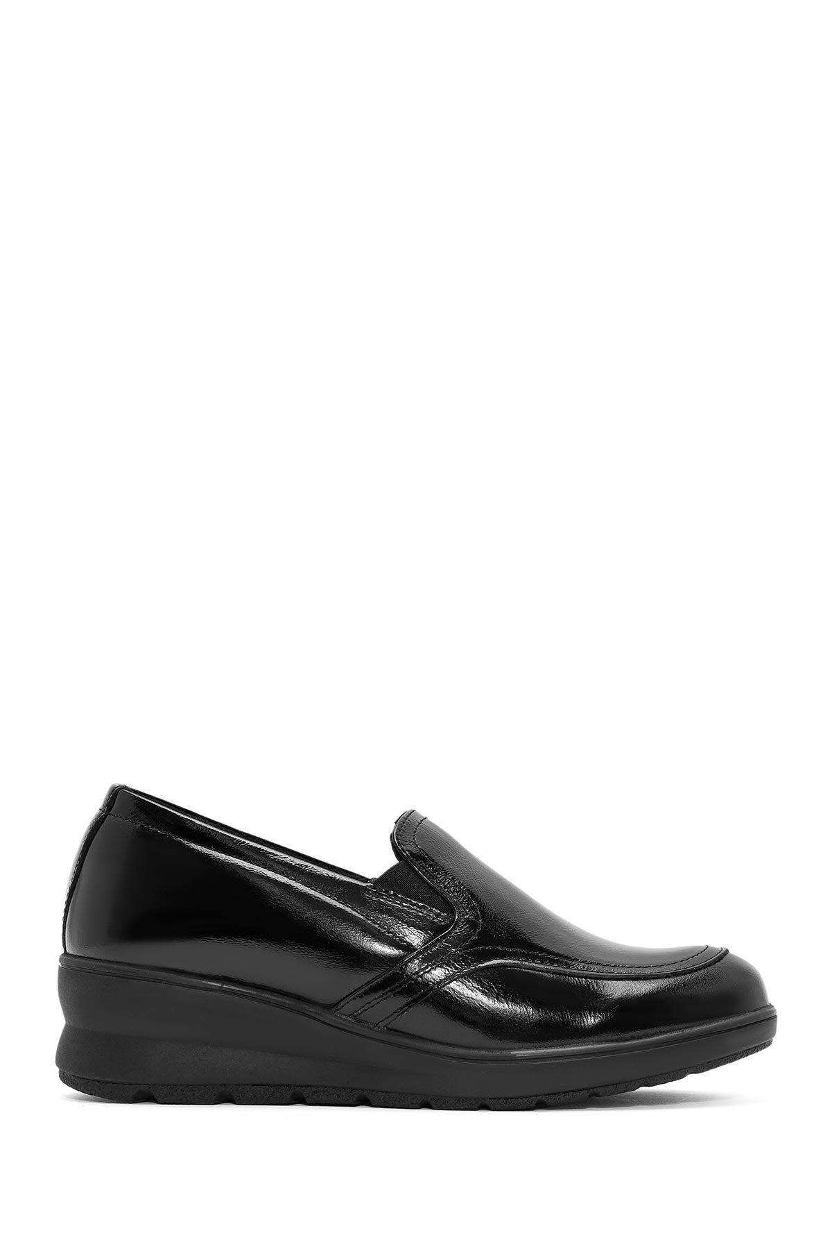 Women's Black Wedge Heel Patent Leather Comfort Loafer 24WFD236816 | Derimod