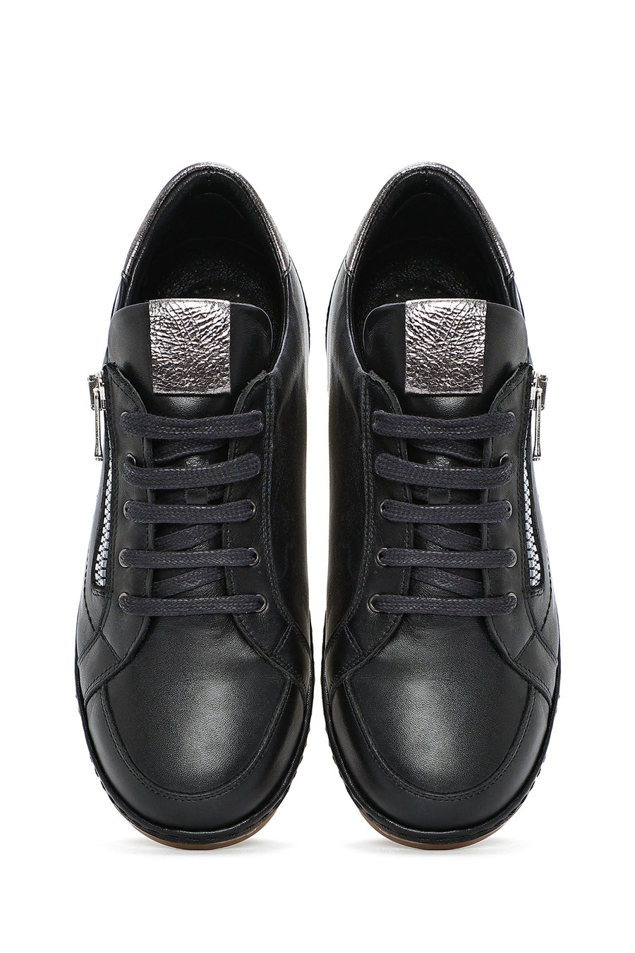 Women's Black Lace-Up Leather Sneaker