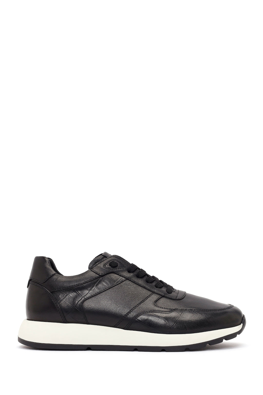 Erkek Siyah Bağcıklı Deri Sneaker