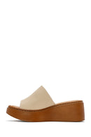 Kadın Bej Kalın Tabanlı Deri Comfort Terlik | Derimod