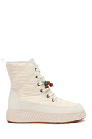 Woman Cream Zip Closure Thick-Soled Charm Fabric Combat Boots | Derimod