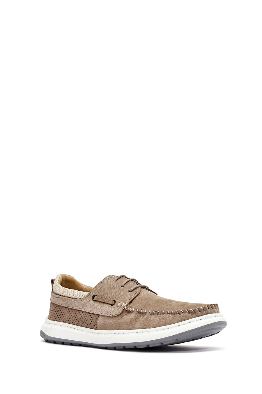 Men's Beige Lace-Up Chunky Sole Nubuck Leather Casual Shoes