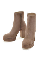 Women's Mink Thick Heeled Zippered Suede Leather Boots | Derimod