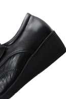 Women's Black Leather Wedge Heel Comfort Shoes | Derimod