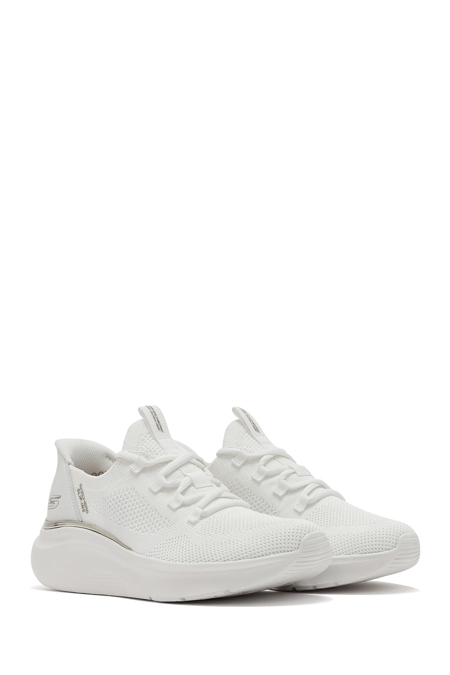 Skechers Women's White Bobs B Love - True Delight Lace-Up Chunky Sole Fabric Sneakers