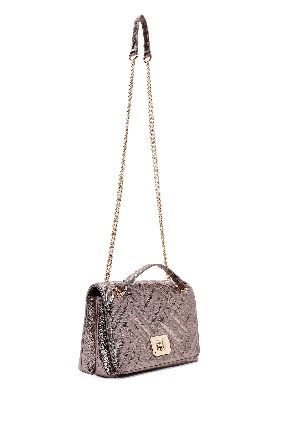 Women's Bronze Long Chain Strap Quilted Shoulder Bag