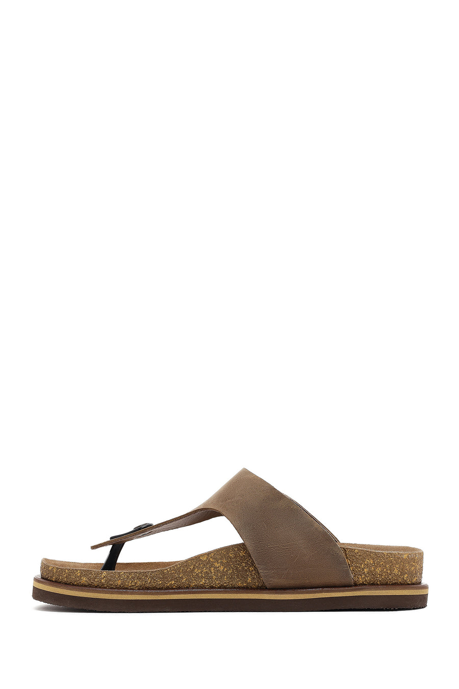 Men's Beige Flip Flop Nubuck Leather Slippers