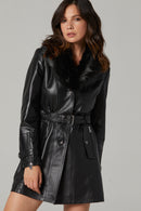 Rhoda Women's Black Fur Leather Trench Coat | Derimod