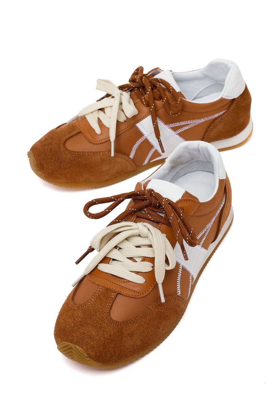 Women's Tan Lace-up Leather Sneaker