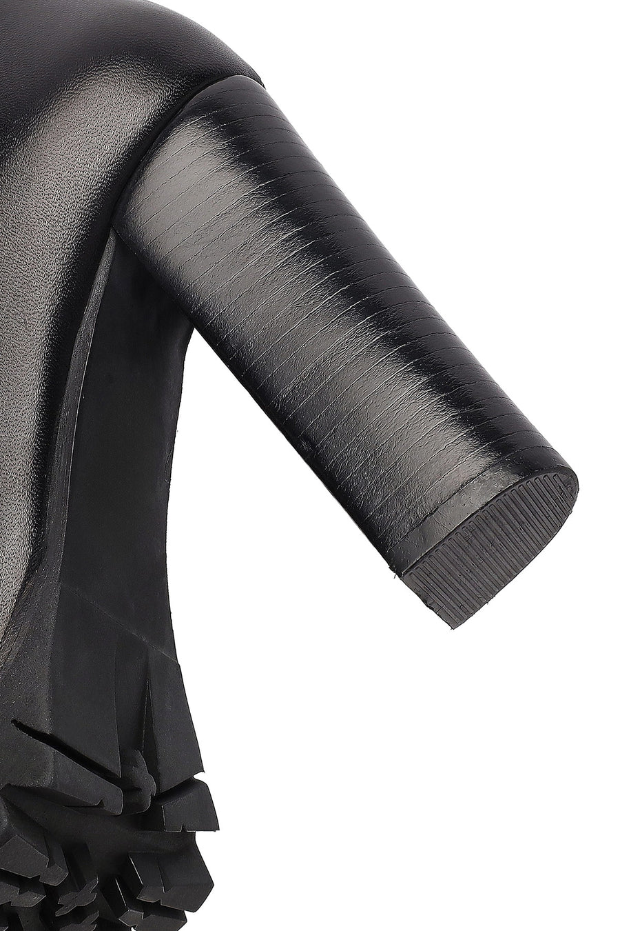 Woman Black Zip Closure High-Heeled Leather Boots