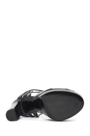 Women's Black Ankle Buckle Platform Thick High Heel Patent Leather Sandals | Derimod