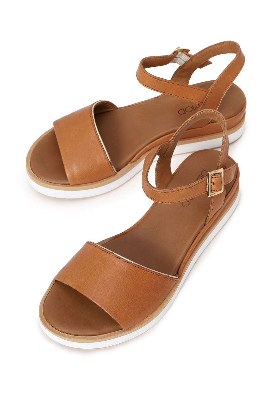 Woman Tan Strappy Wedge Heel Leather Sandal
