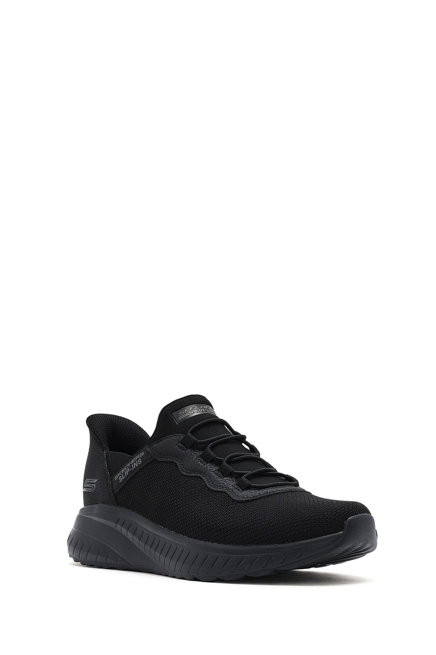 Skechers Men's Black Bobs Squad Lace-Up Thick-Soled Fabric Sneakers
