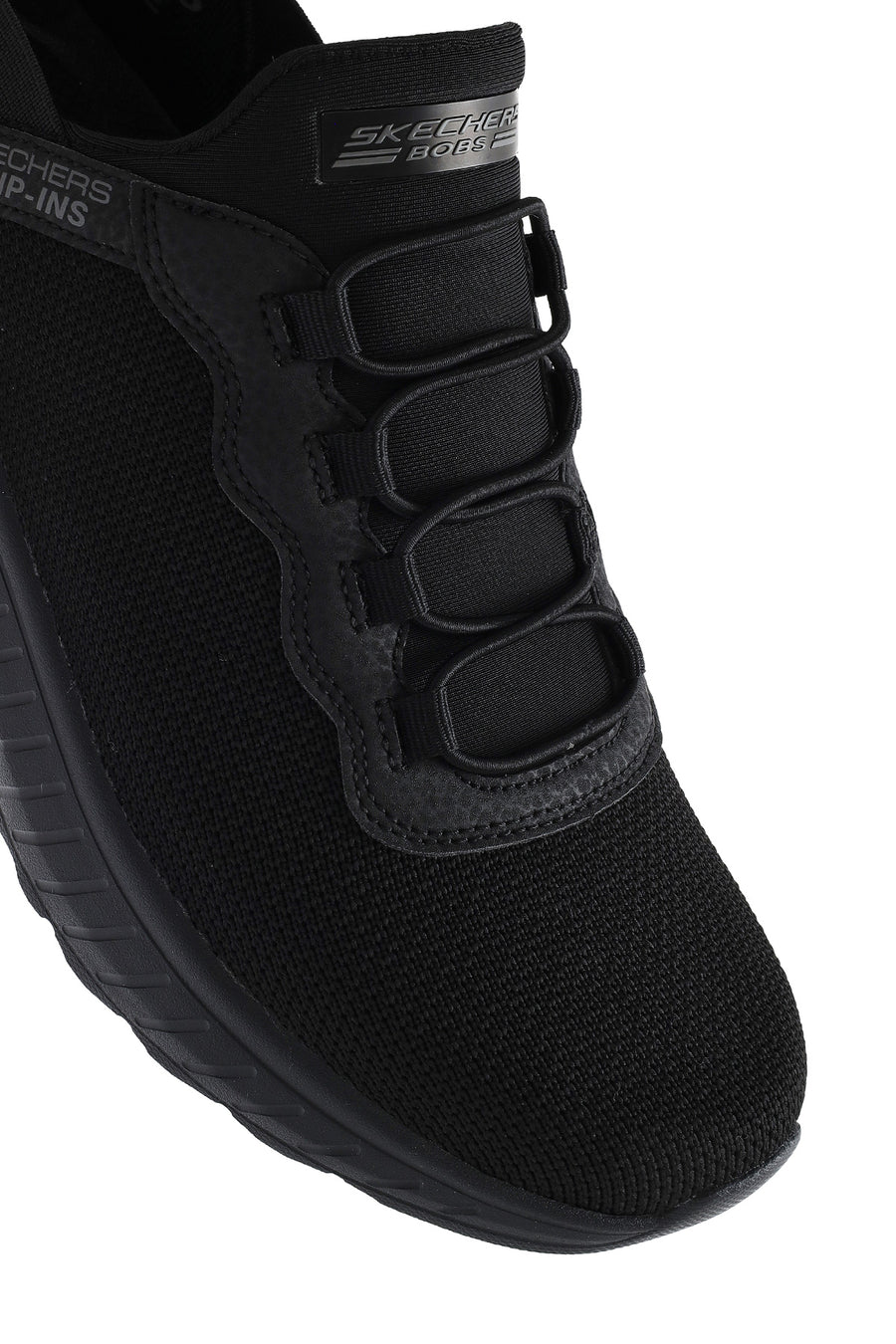 Skechers Men's Black Bobs Squad Lace-Up Thick-Soled Fabric Sneakers
