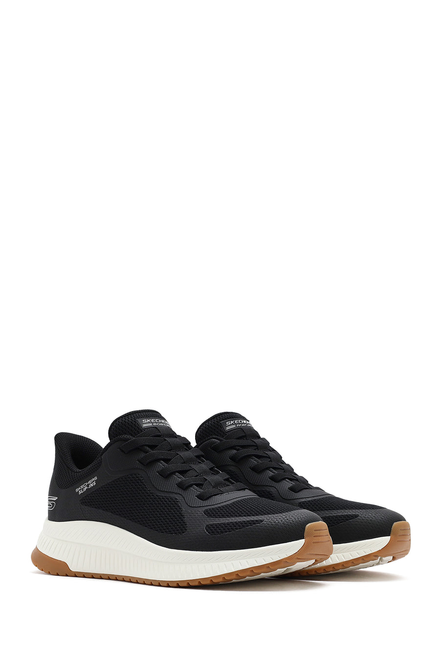 Skechers Men's Black Bobs Squad Lace-Up Chunky Sole Fabric Sneakers