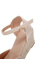 Women's Beige Ankle Strap Stone Wedge Heel Espadrille | Derimod