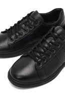 Erkek Siyah Bağcıklı Deri Casual Sneaker | Derimod