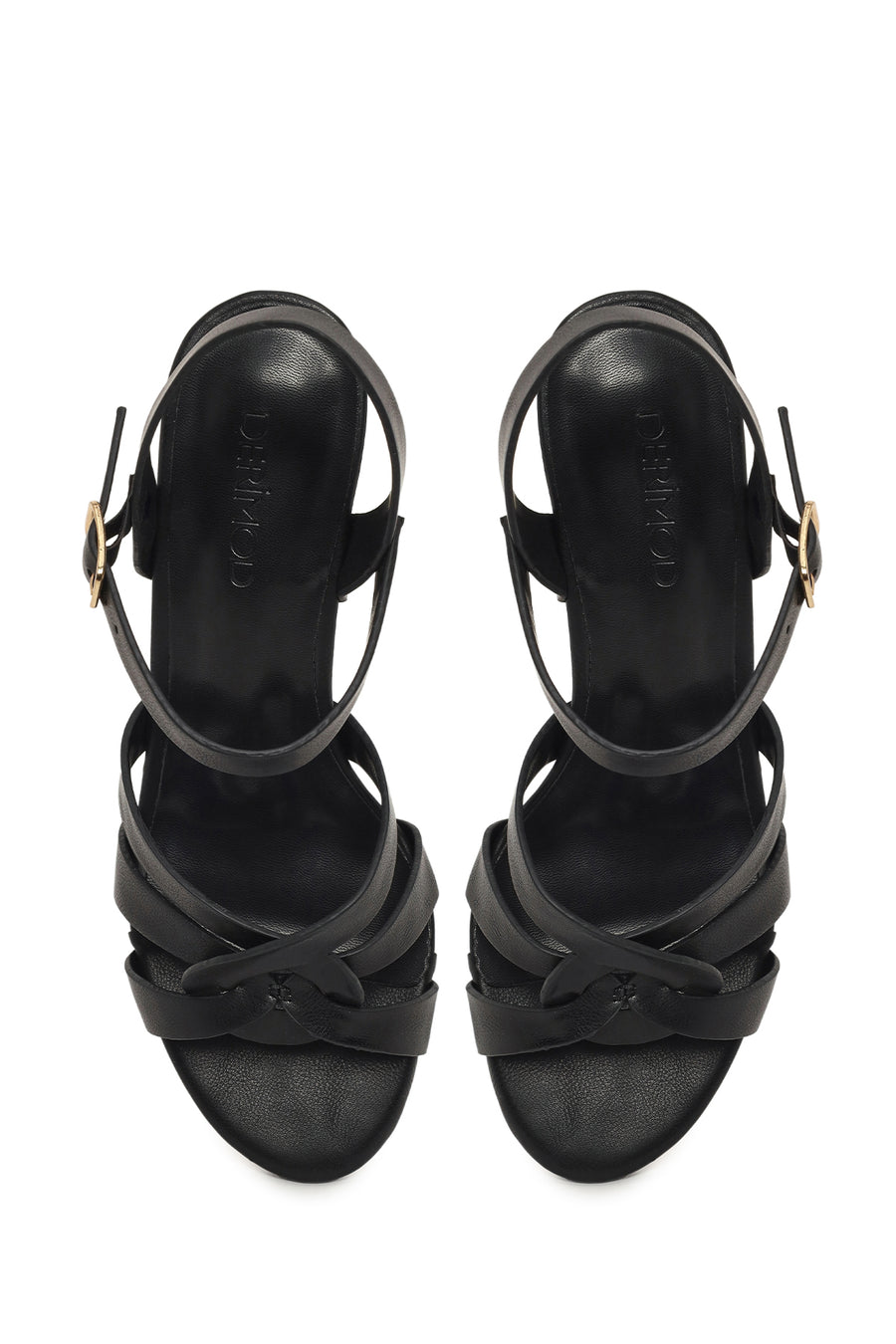 Woman Black Ankle-Buckle Chunky-Heel Sandals