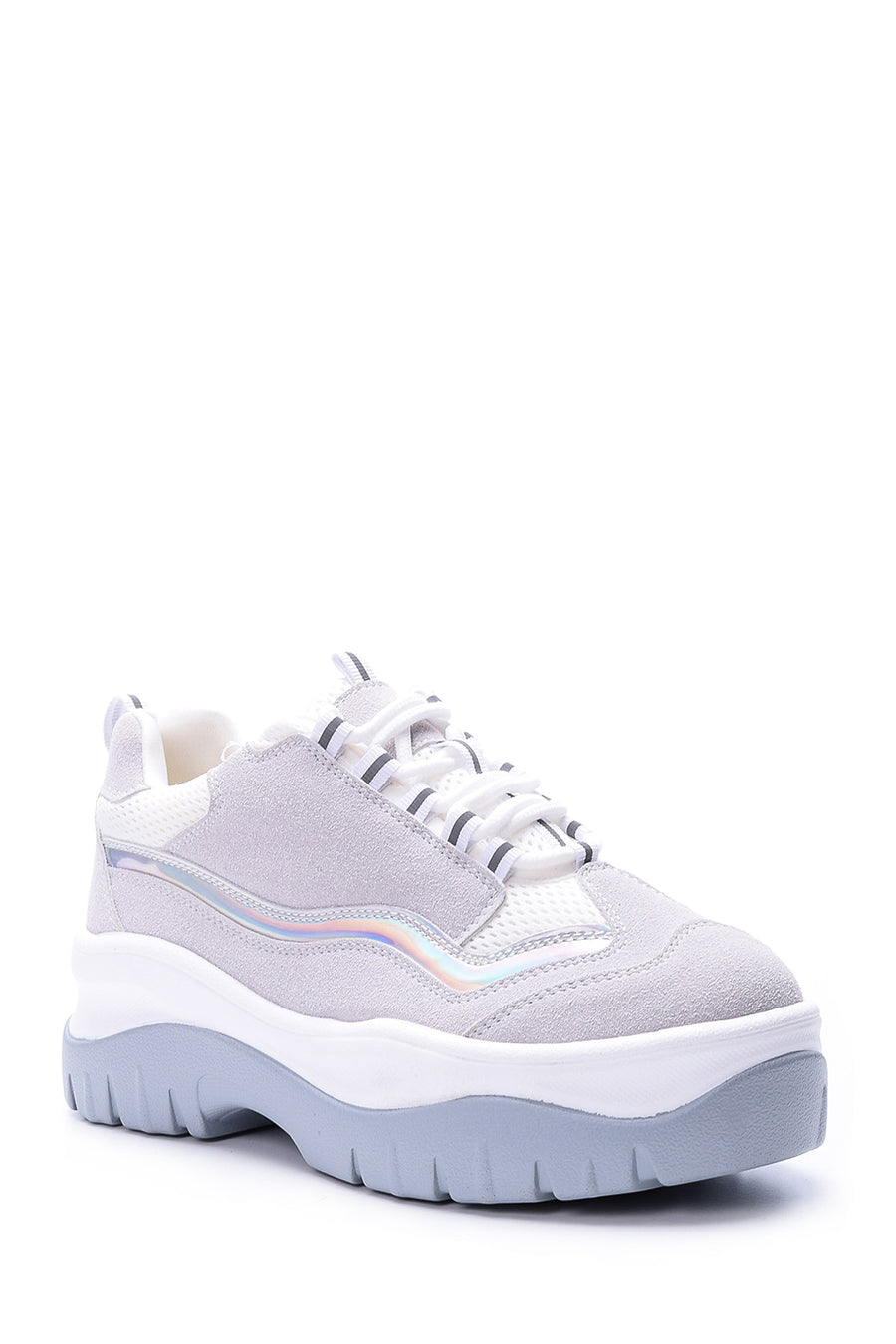 Kadın Gümüş Detaylı Süet Sneaker