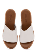 Women's Ecru Leather Wedge Heel Slippers | Derimod