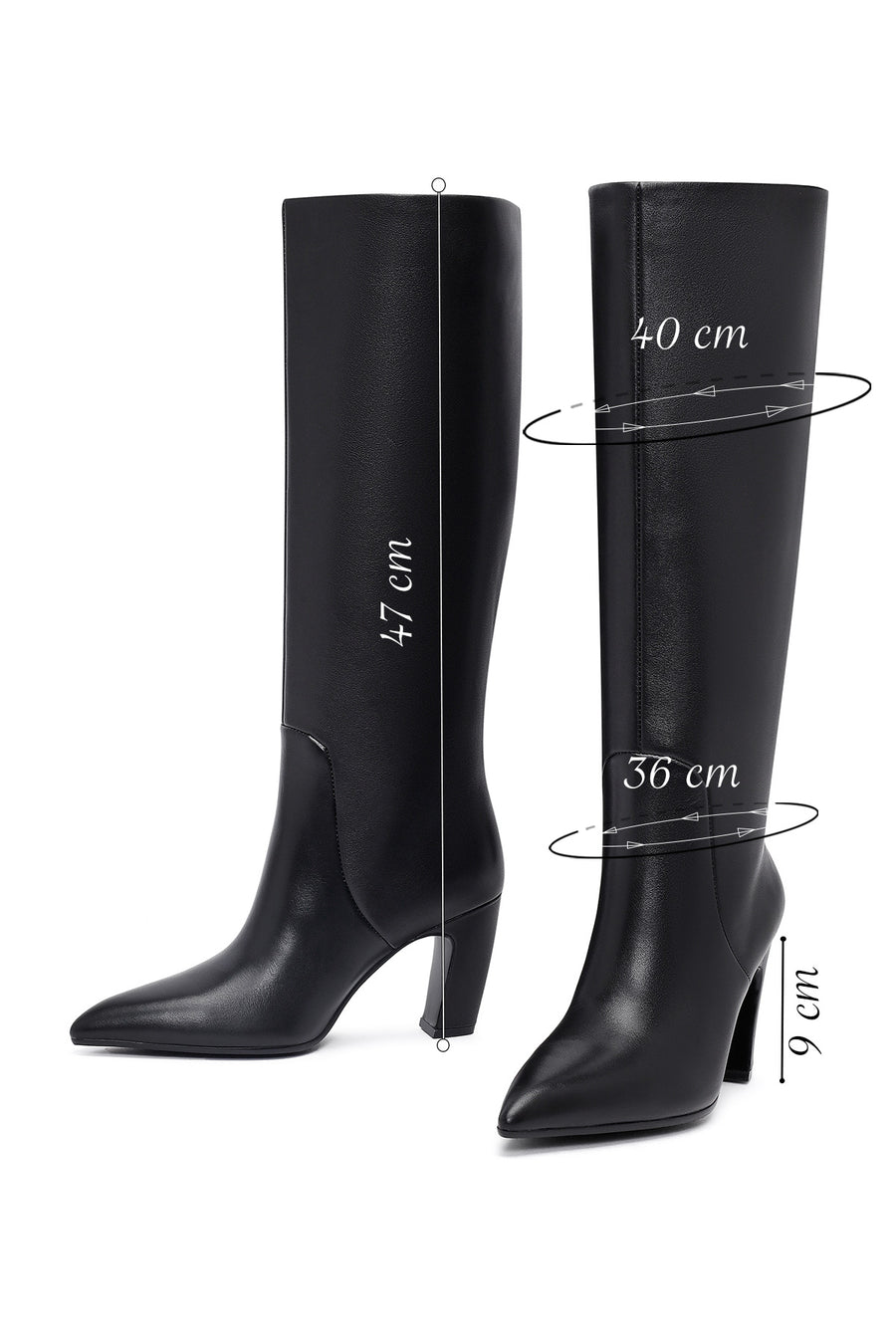 Women's Black Thick Heeled Leather Boot