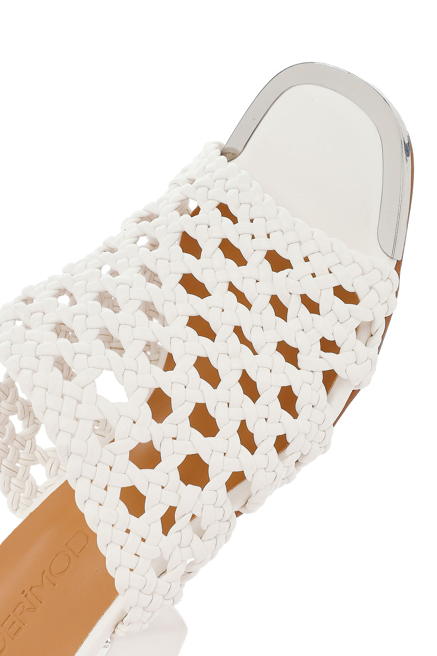 Women's White Knitted Short Thick Heeled Slippers