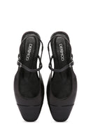 Women's Black Slingback Leather Ballerinas | Derimod