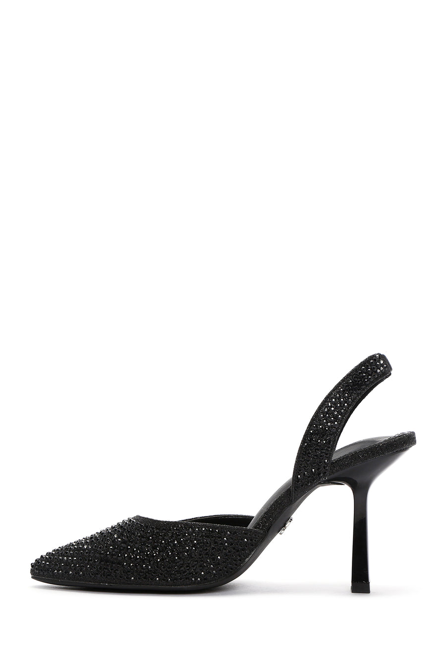 Women's Black Stone Open-Back Heeled Shoes