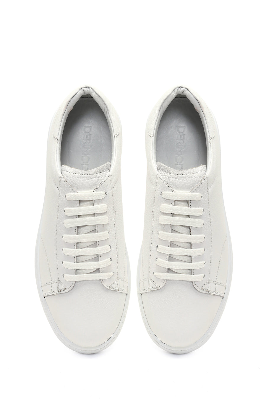 Men's White Lace-Up Thick-Soled Leather Sneaker