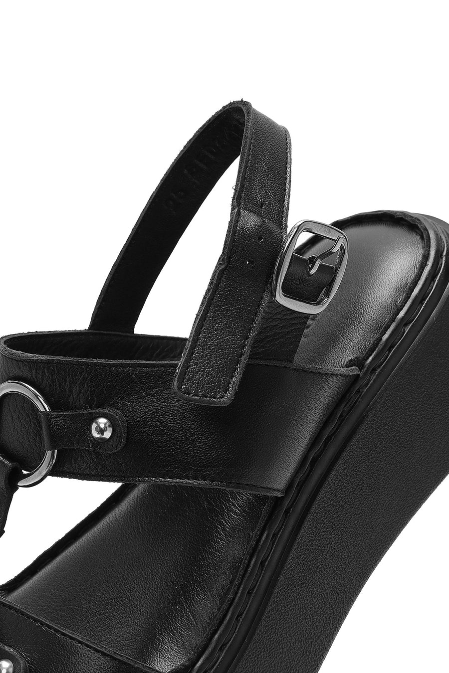 Women's Black Ankle Buckle Thick Soled Leather Comfort Sandals