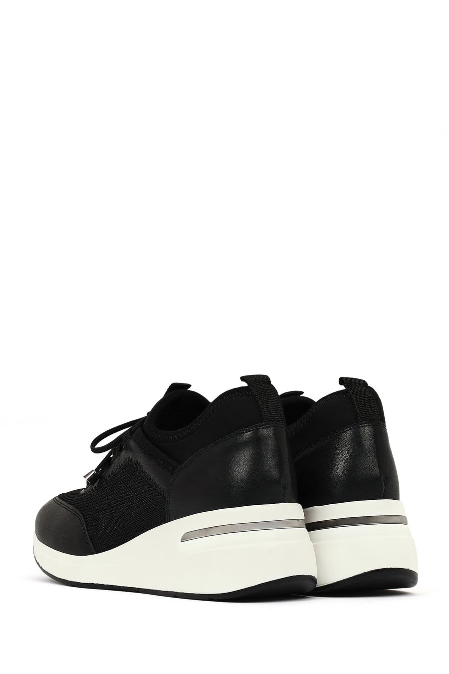 Kadın Siyah Bağcıklı Dolgu Topuklu Sneaker