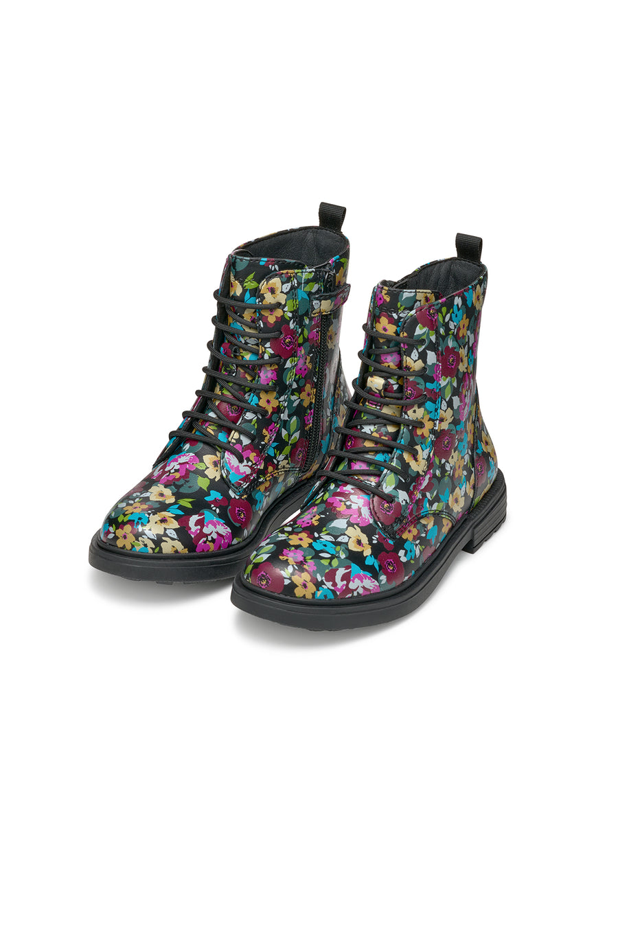 Geox Girls Black Eclair Laced Patterned Combat Boots
