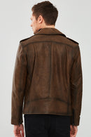 Carter Men's Brown Biker Leather Coat | Derimod