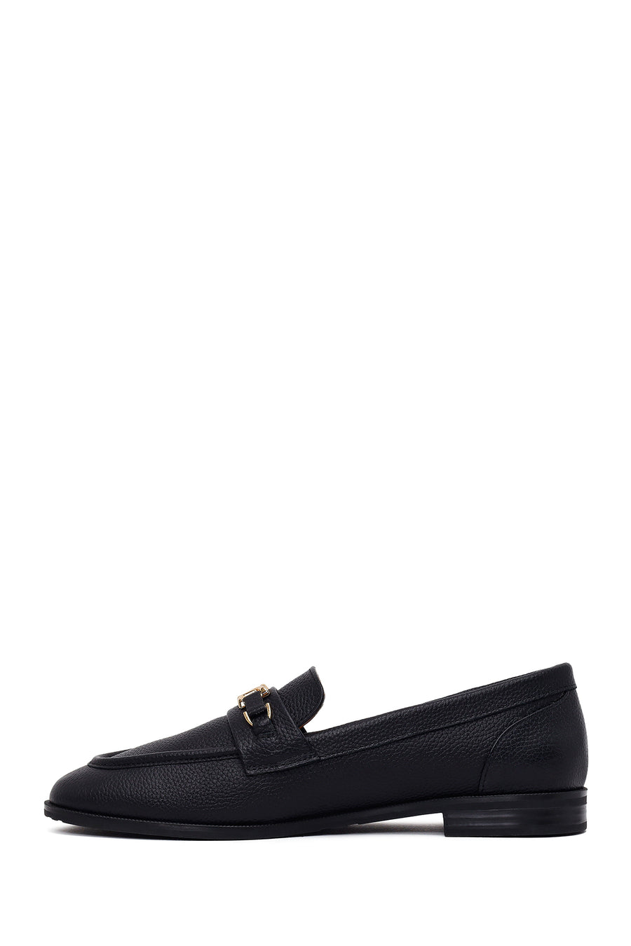 Woman Black Buckled Masculine Leather Loafer