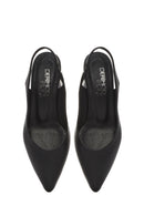 Women's Black Slingback Thick Low Heel Leather Shoes | Derimod
