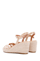 Women's Beige Ankle Strap Wedge Heels Patent Leather Espadrille | Derimod