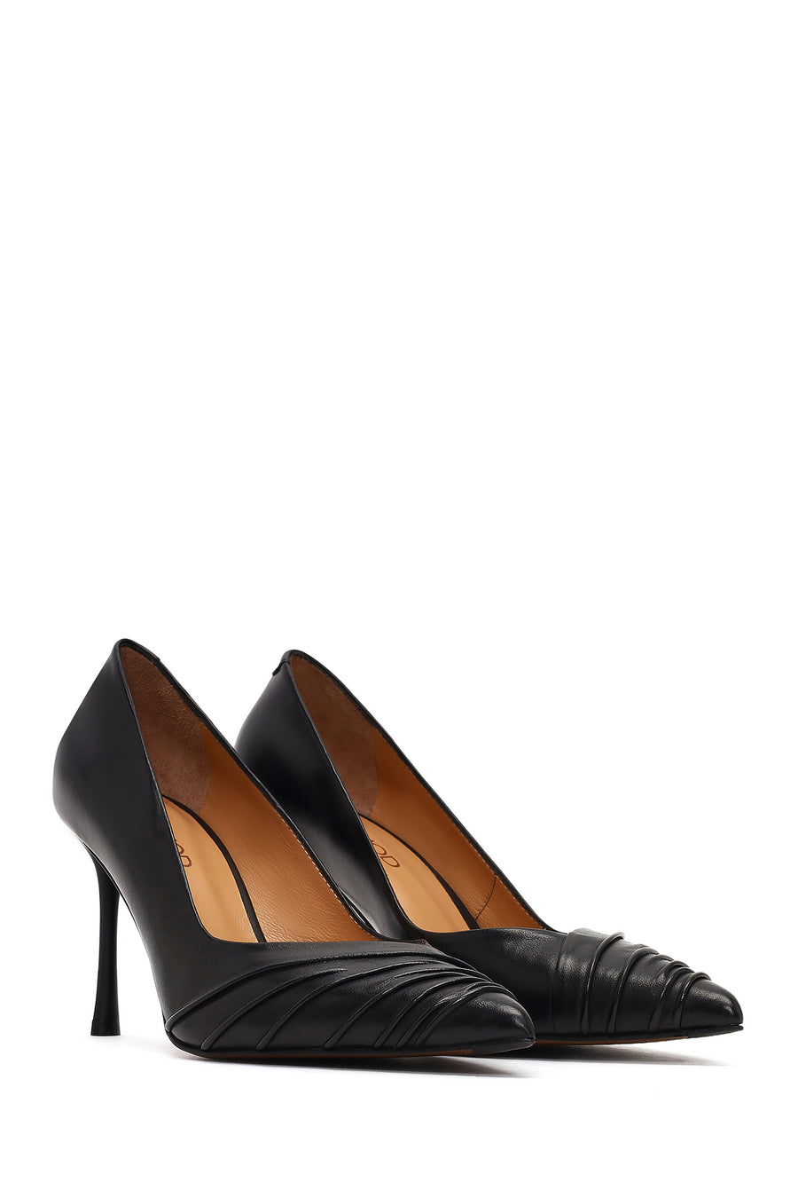 Women's Black Thin Heeled Leather Stiletto