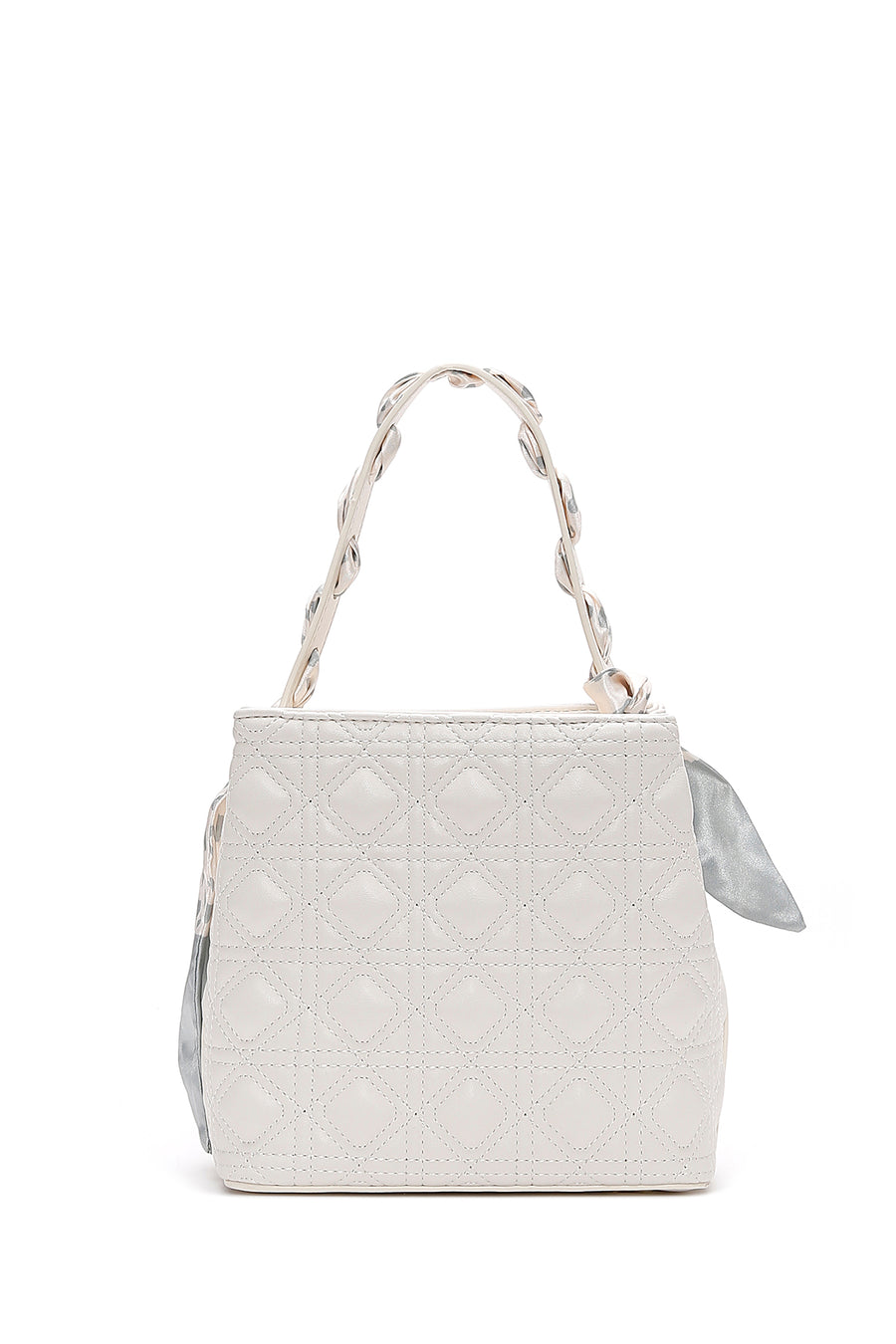 Women's Cream Long Strap Quilted Handbag with Accessory Detail
