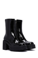 Women's Black Medium Heeled Patent Leather Boots | Derimod