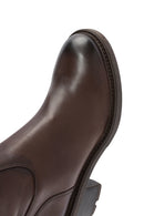 Women's Brown Zippered Low Heel Leather Boots | Derimod