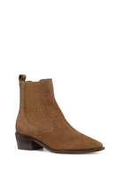 Geox Women's Tan D Texica Chunky Heel Suede Leather Chelsea Boots | Derimod