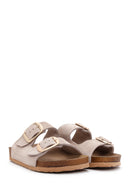 Women's Mink Suede Leather Double Buckle Flat Slippers | Derimod