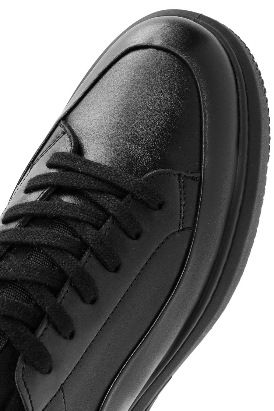 Erkek Siyah Bağcıklı Deri Sneaker