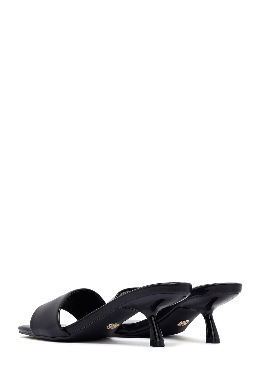 Women's Black Thin Short Heeled Slippers